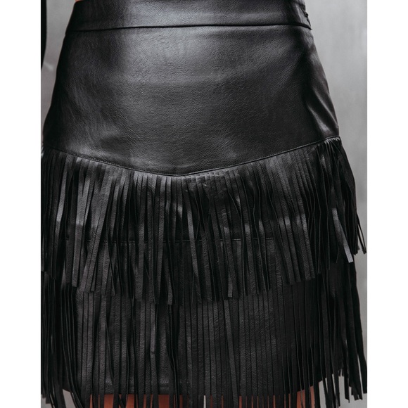 VICI Black Most Wanted Fringe Faux Leather Skirt XL NEW NWOT - Picture 4 of 13